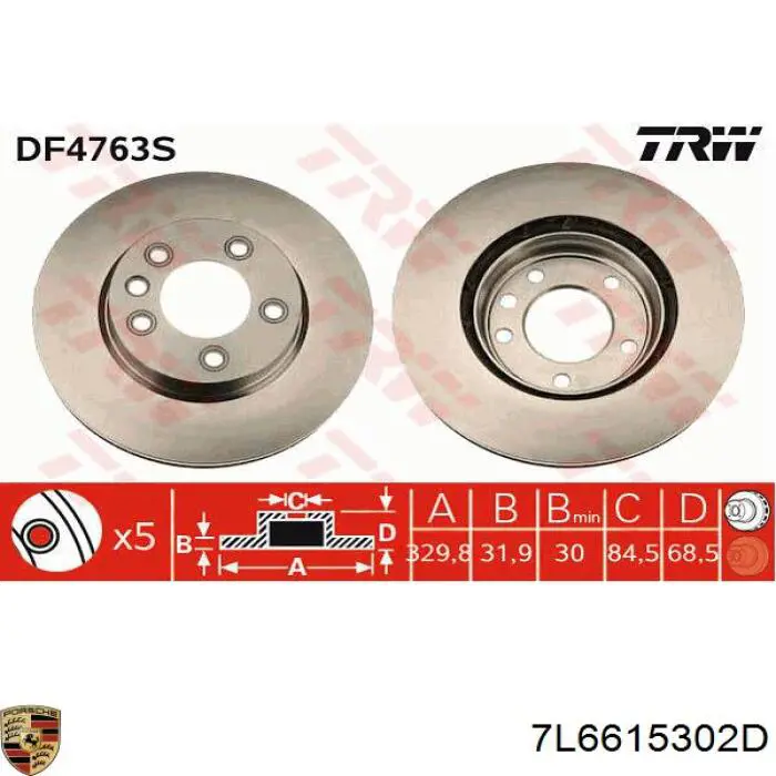 7L6615302D Porsche freno de disco delantero