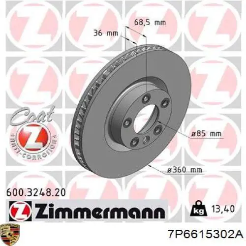 7P6615302A Porsche freno de disco delantero