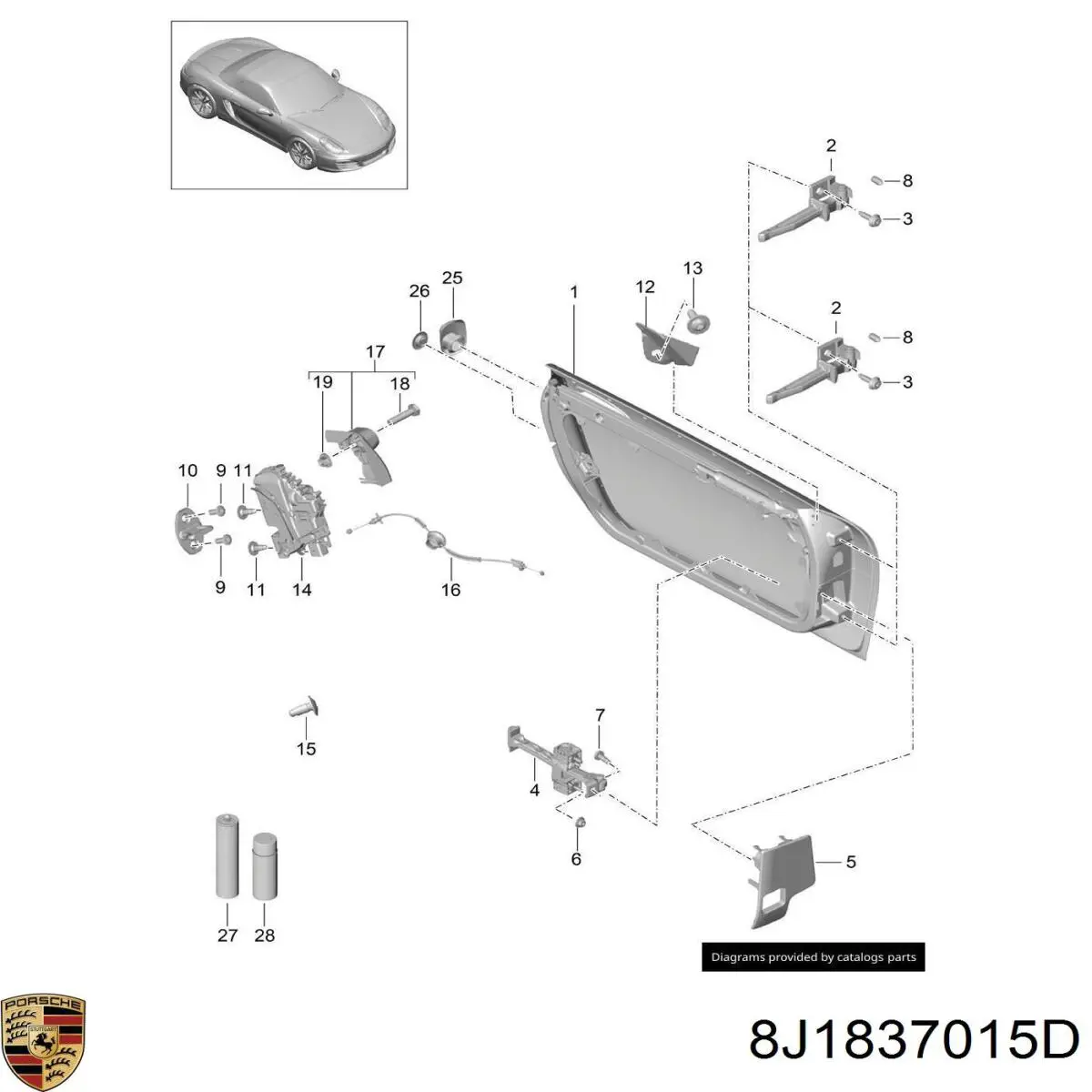 8J1837015D Porsche cerradura de puerta delantera izquierda