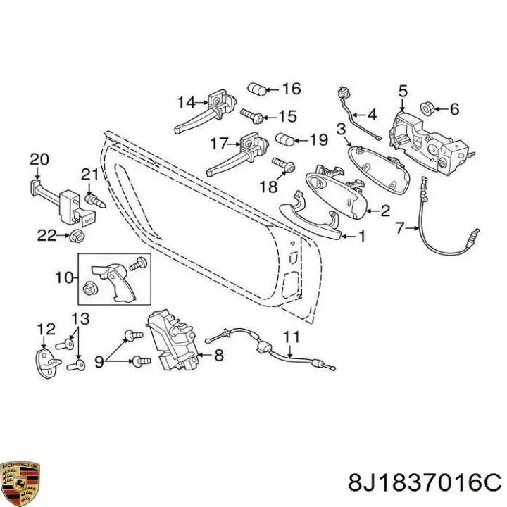 8J1837016C Porsche cerradura de puerta delantera derecha