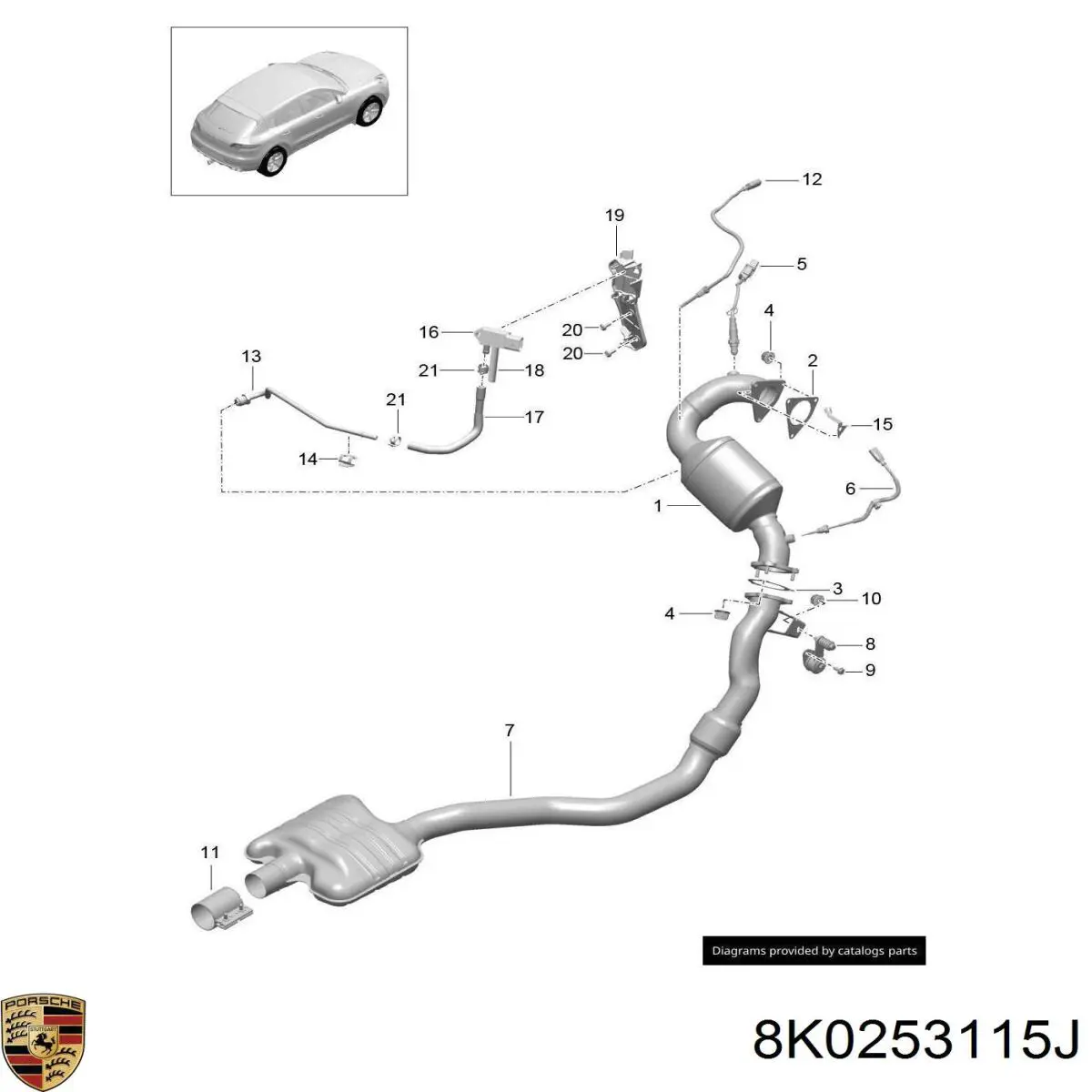 8K0253115J Porsche junta, catalizador, tubo de escape