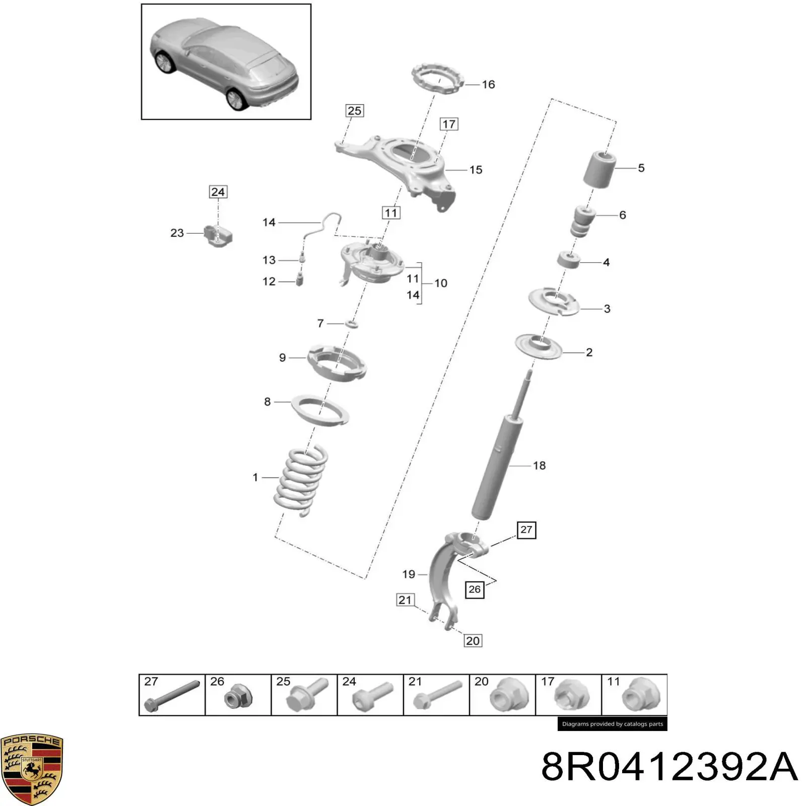 8R0412392A Porsche soporte amortiguador delantero derecho