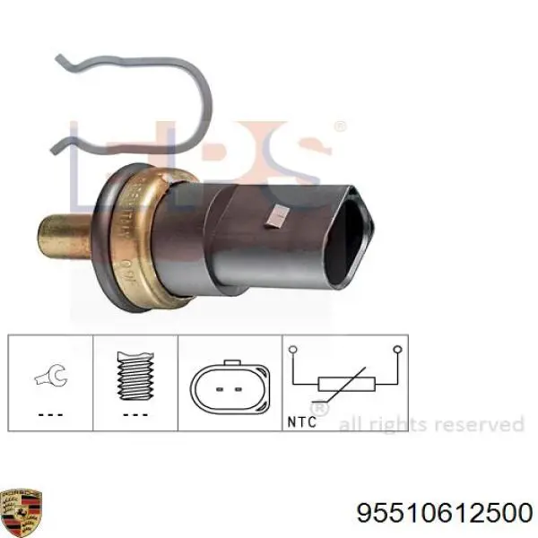 95510612500 Porsche sensor de temperatura del refrigerante