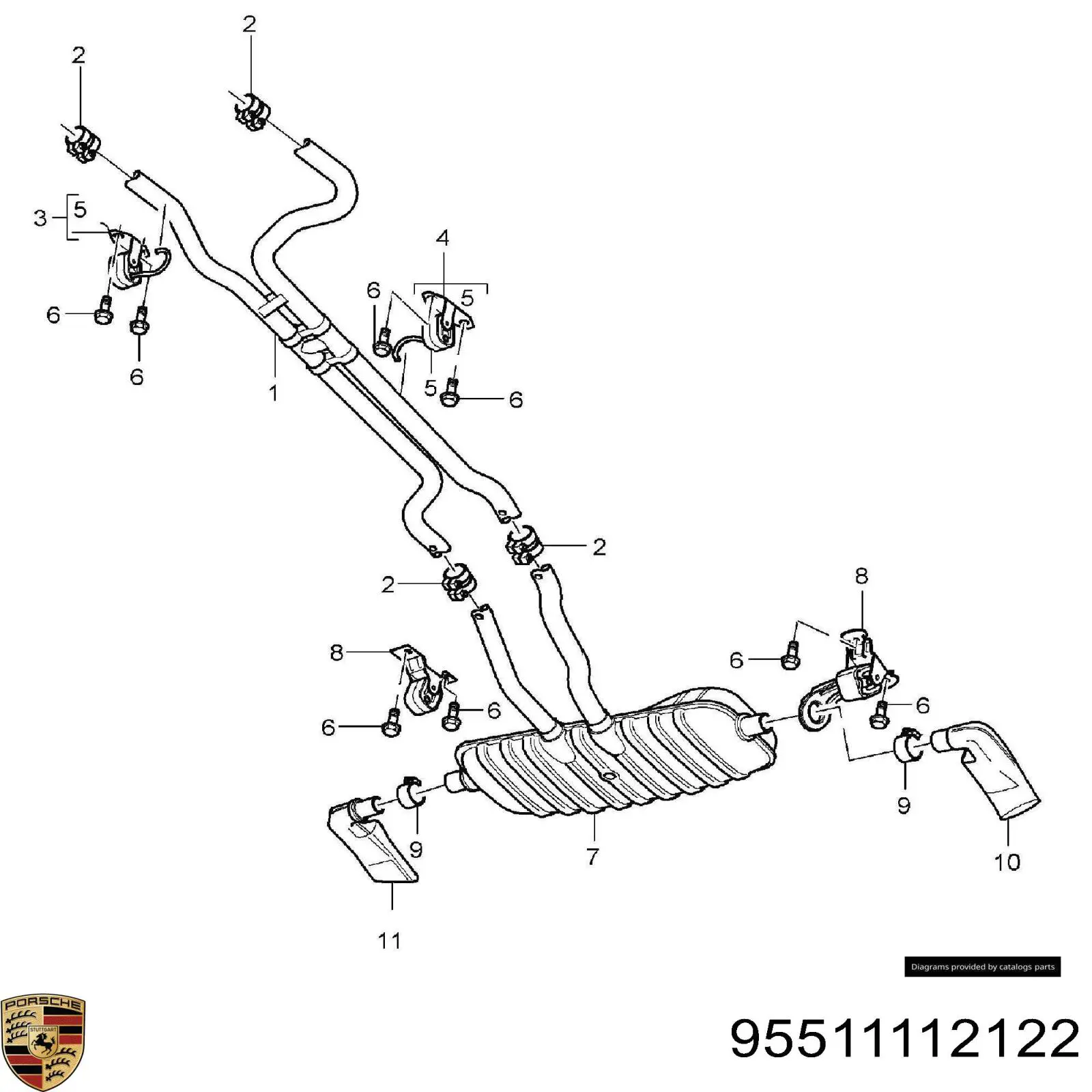 95511112122 Porsche silenciador posterior