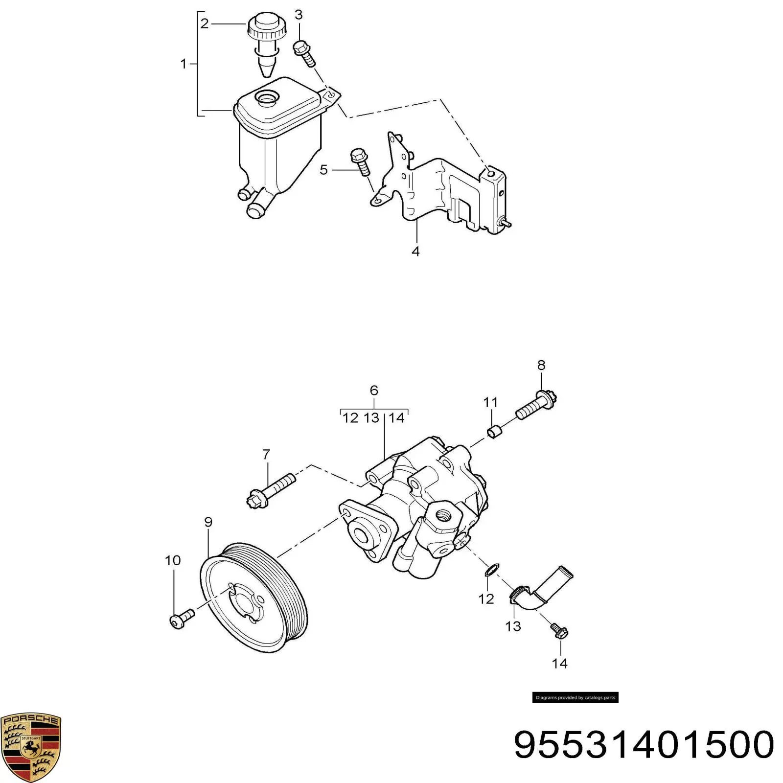 95531401500 Porsche depósito de bomba de dirección hidráulica