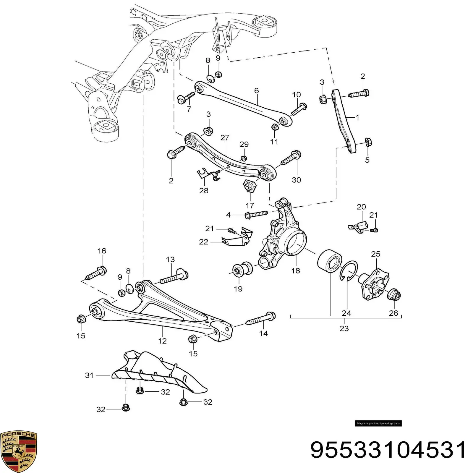 95533104531 Porsche brazo suspension inferior trasero izquierdo/derecho