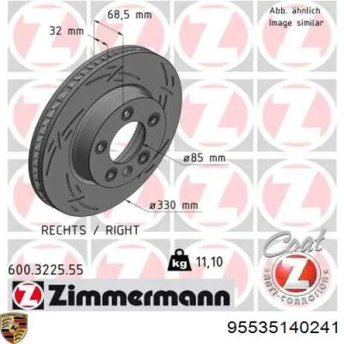 95535140241 Porsche freno de disco delantero