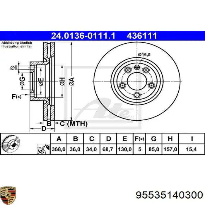 95535140300 Porsche freno de disco delantero