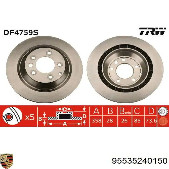 95535240150 Porsche disco de freno trasero