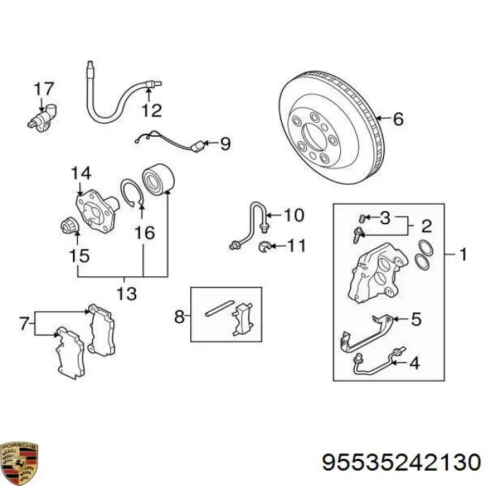 95535242130 Porsche pinza de freno trasera izquierda