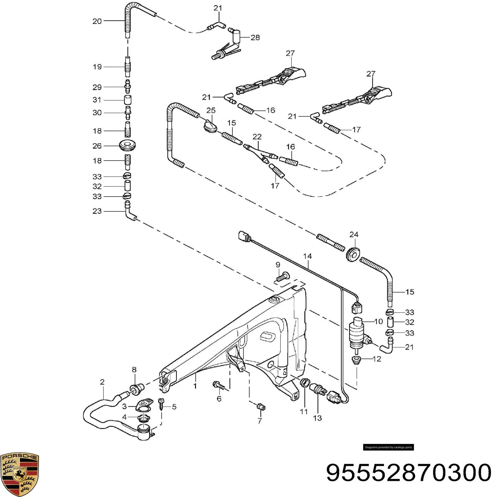  Depósito del agua de lavado, lavado de parabrisas para Porsche Cayenne 955