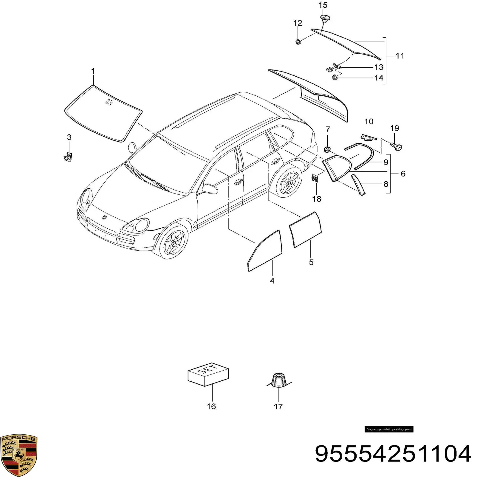 95554251104 Porsche luna de puerta delantera izquierda