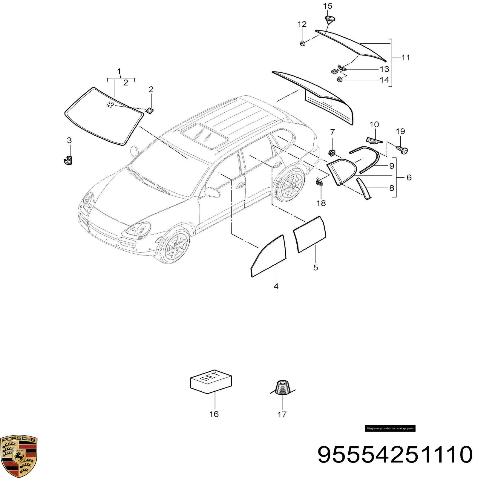 95554251110 Porsche luna de puerta delantera izquierda