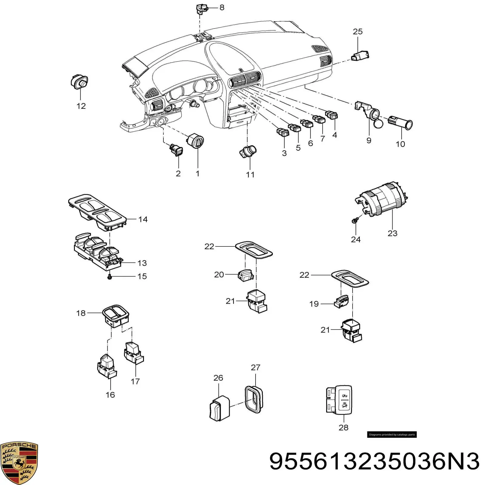  Interruptor De Faros Para "TORPEDO" para Porsche Cayenne 955