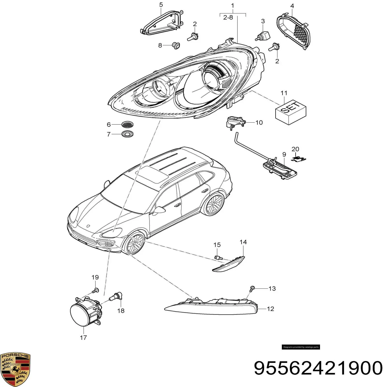 95562421900 Porsche elemento de regulación, regulación del alcance de faros