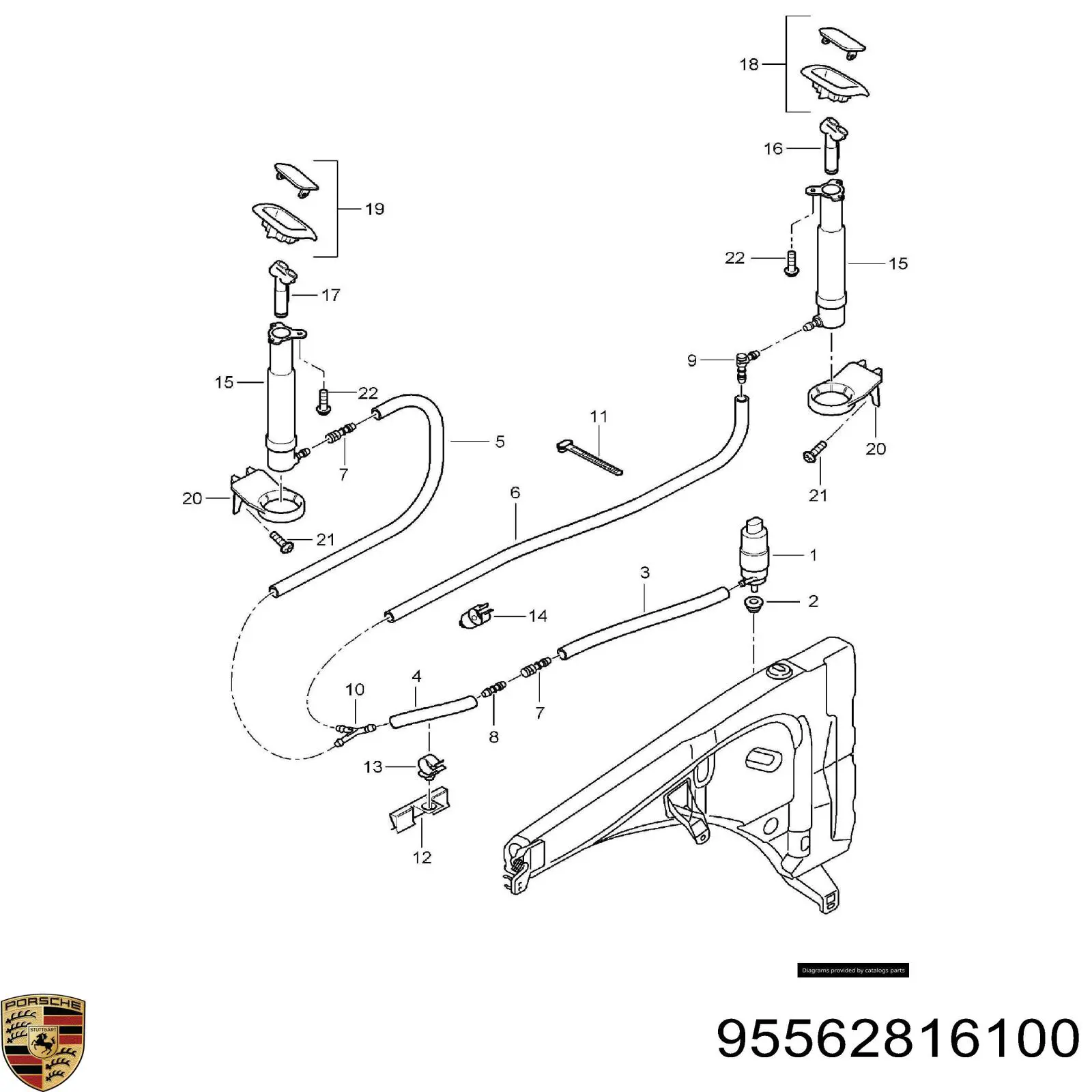 95562816100 Porsche tobera de agua regadora, lavado de faros, delantera izquierda