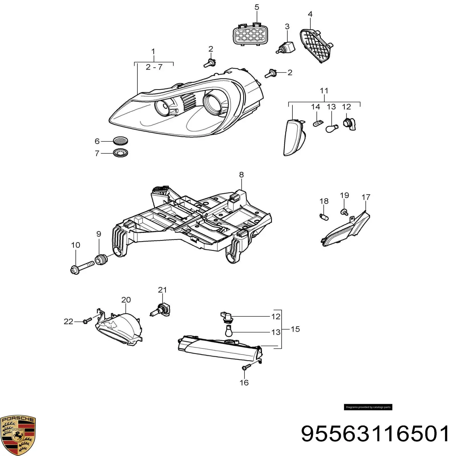 95563116501 Porsche faro antiniebla izquierdo