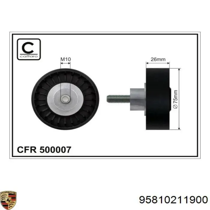 95810211900 Porsche polea inversión / guía, correa poli v