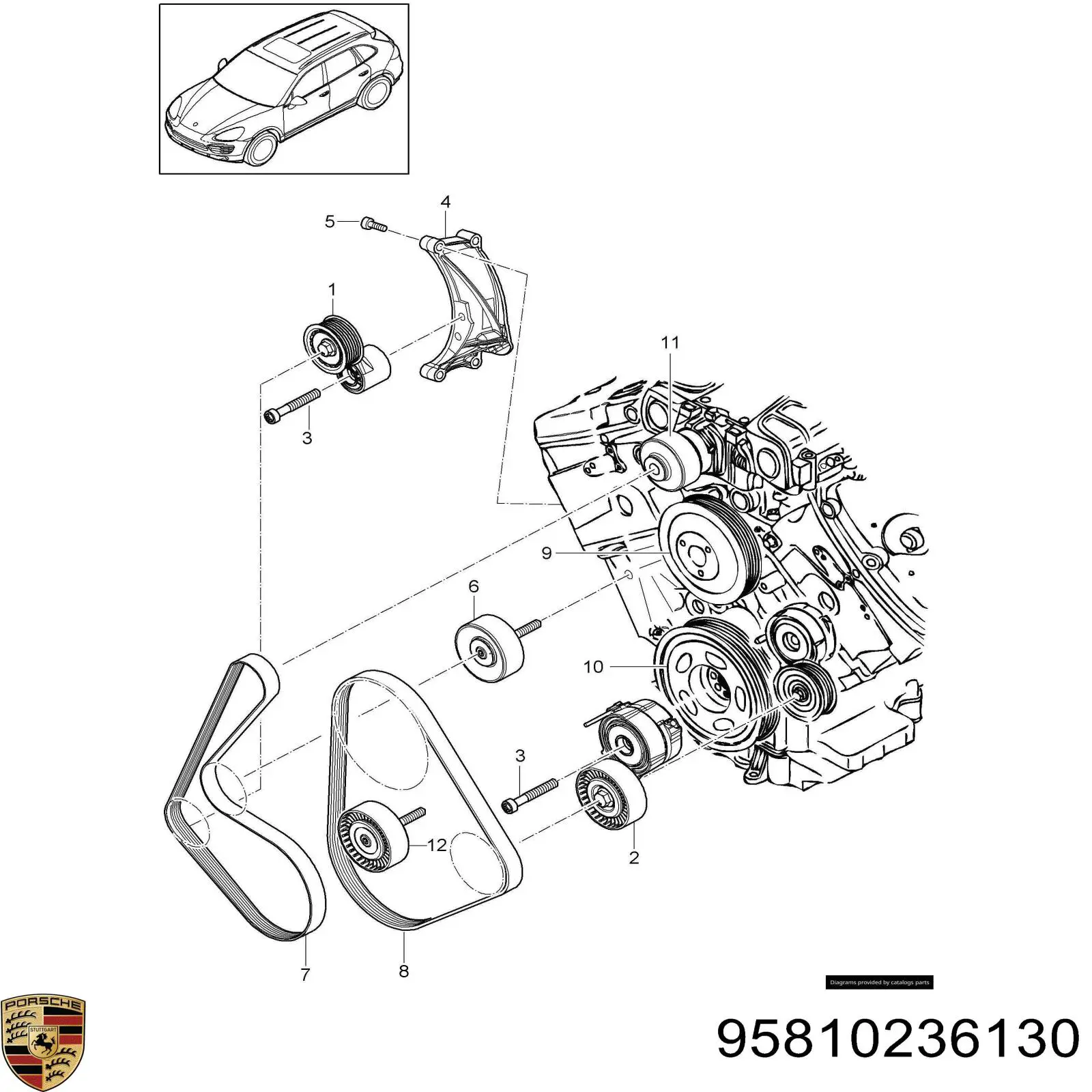 95810236130 Porsche tensor de correa, correa poli v