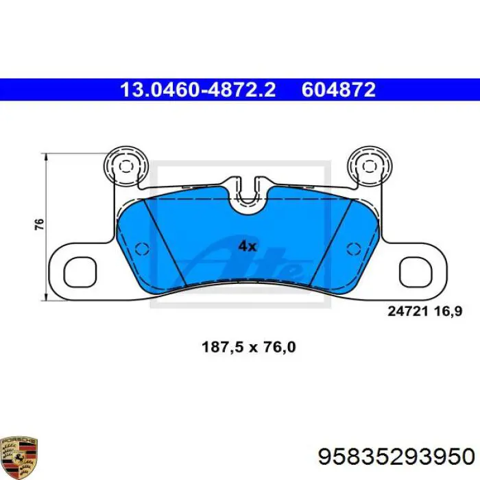 95835293950 Porsche pastillas de freno traseras