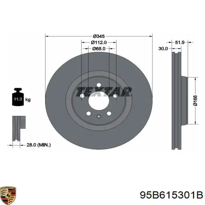 95B615301B Porsche freno de disco delantero