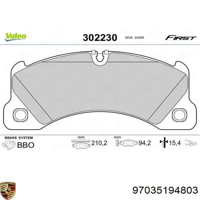 97035194803 Porsche pastillas de freno delanteras