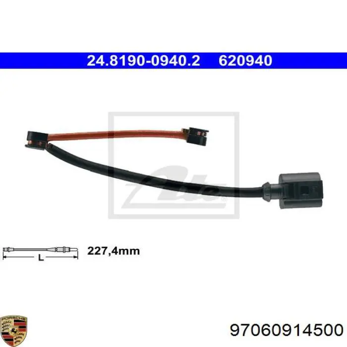 97060914500 Porsche contacto de aviso, desgaste de los frenos, trasero