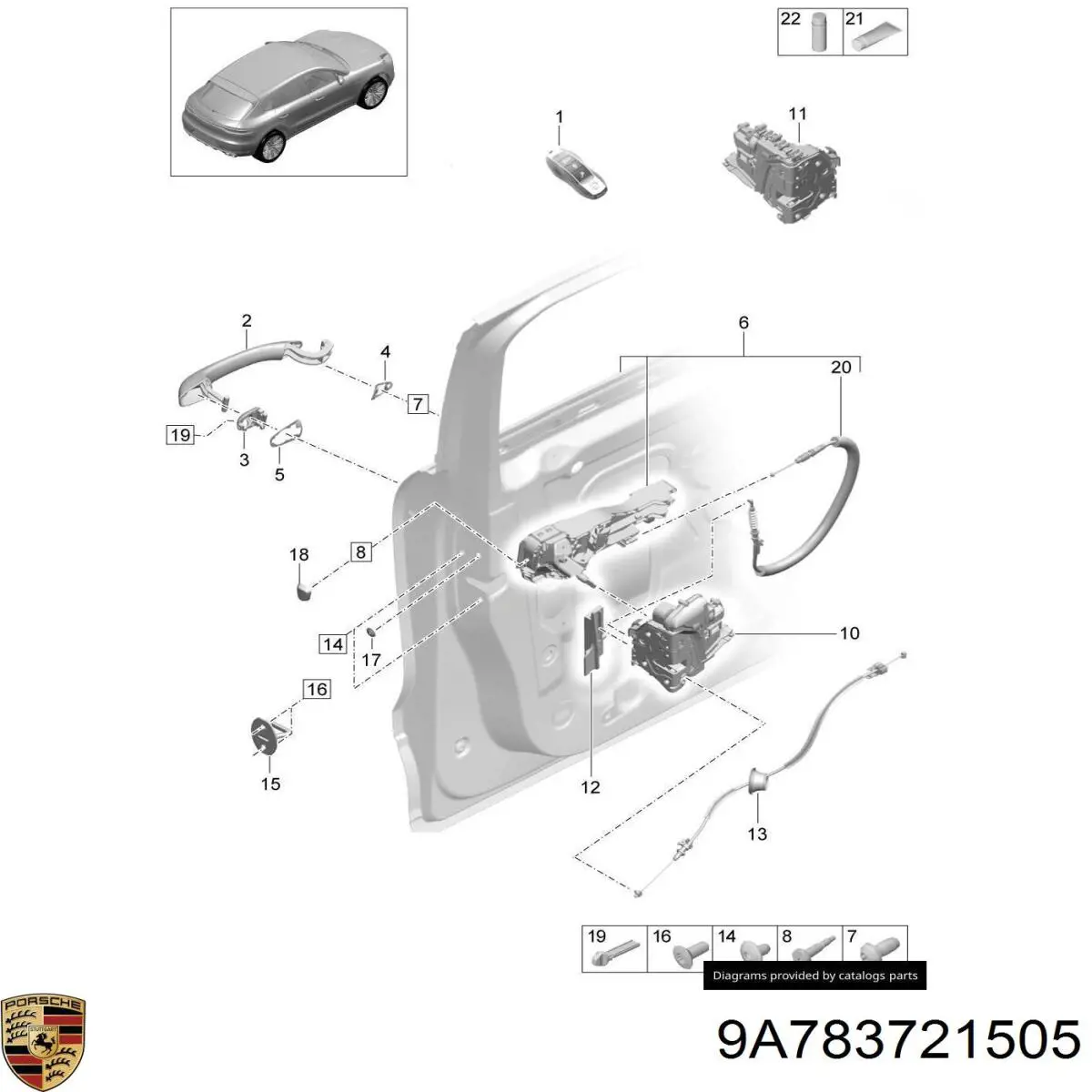 9A783721505 Porsche cerradura de puerta delantera izquierda