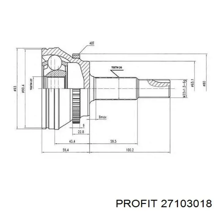 2710-3018 Profit junta homocinética exterior delantera