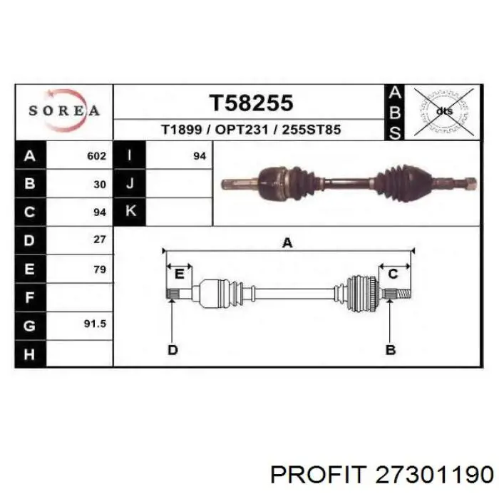 2730-1190 Profit árbol de transmisión delantero