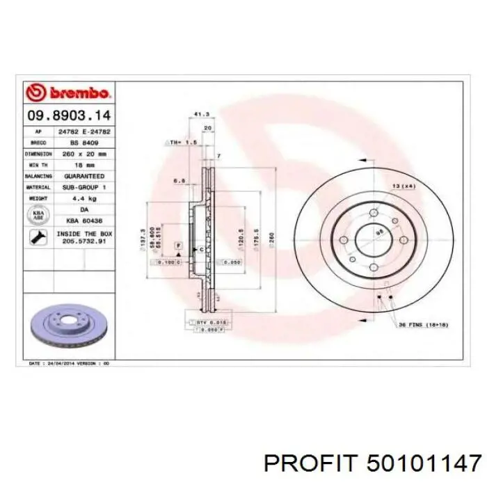 5010-1147 Profit freno de disco delantero