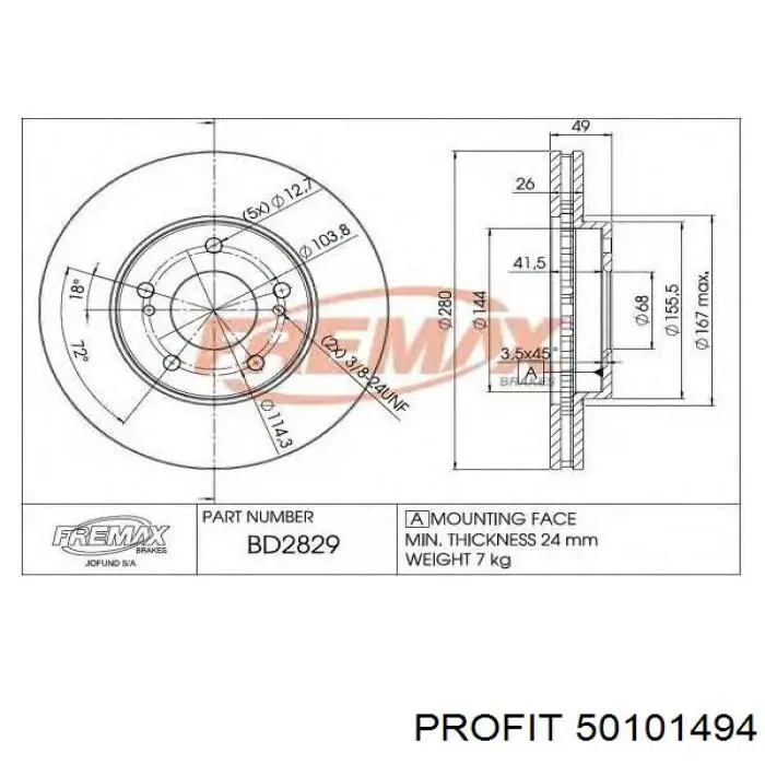 50101494 Profit freno de disco delantero