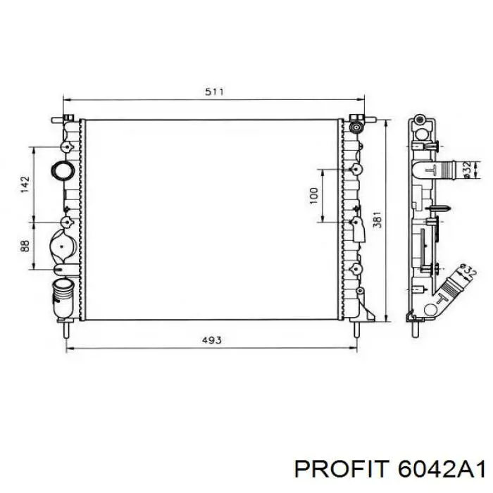 6042A1 Profit radiador refrigeración del motor