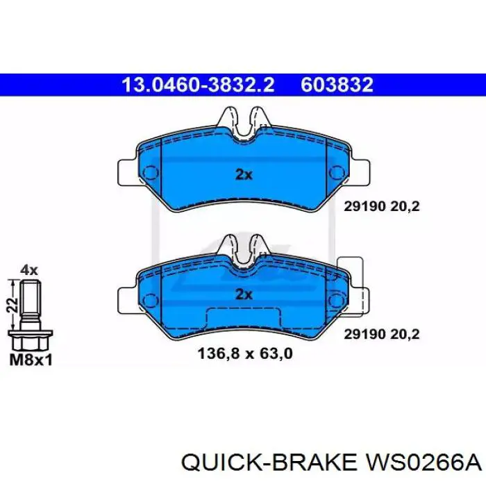 WS 0266 A Quick Brake contacto de aviso, desgaste de los frenos, trasero