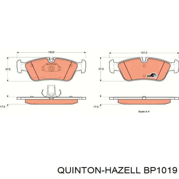 BP1019 QUINTON HAZELL pastillas de freno delanteras