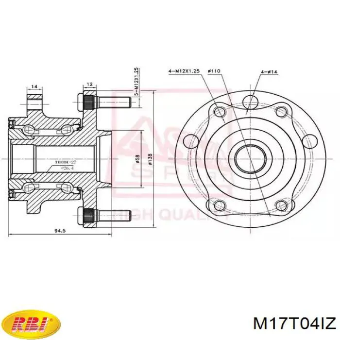 M17T04IZ RBI fuelle, árbol de transmisión delantero interior