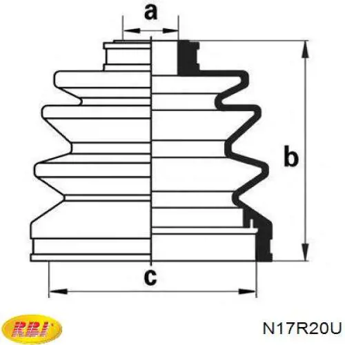 N17R20U RBI fuelle, árbol de transmisión delantero exterior