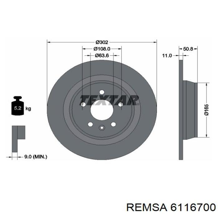 61167.00 Remsa disco de freno trasero