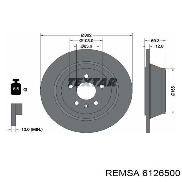 6126500 Remsa disco de freno trasero