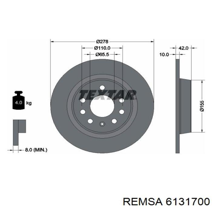 6131700 Remsa disco de freno trasero