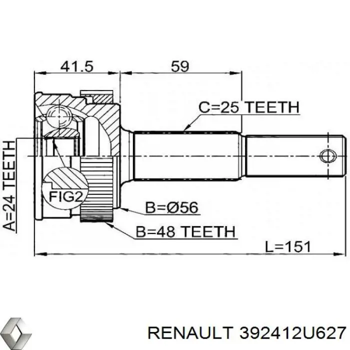 392412U627 Renault (RVI) fuelle, árbol de transmisión trasero exterior