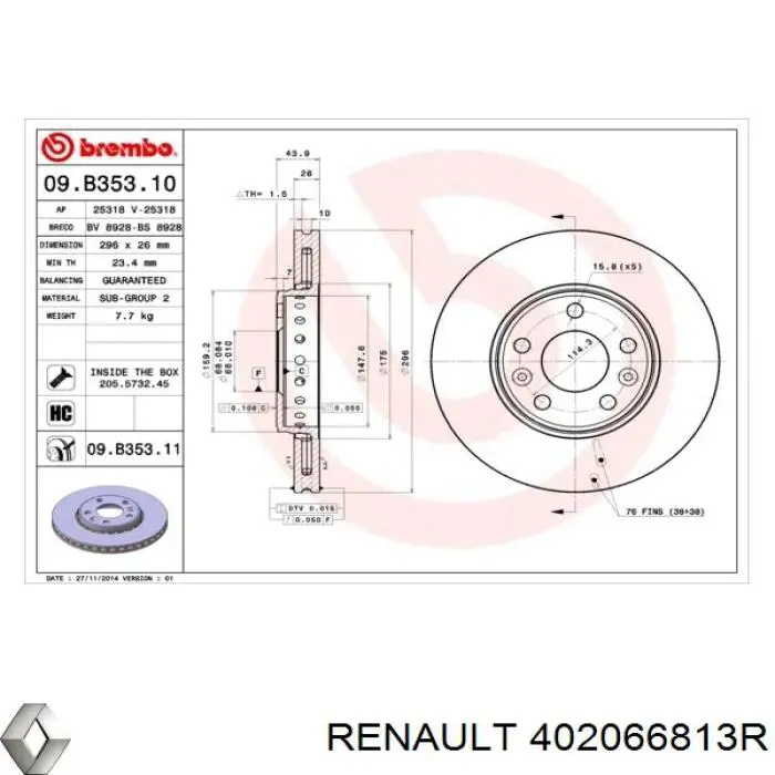 402066813R Renault (RVI) freno de disco delantero