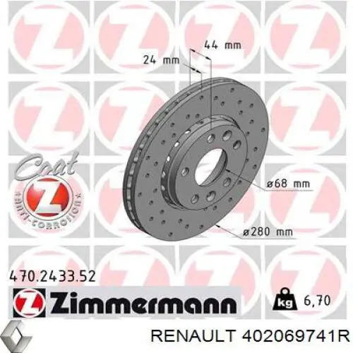 402069741R Renault (RVI) freno de disco delantero