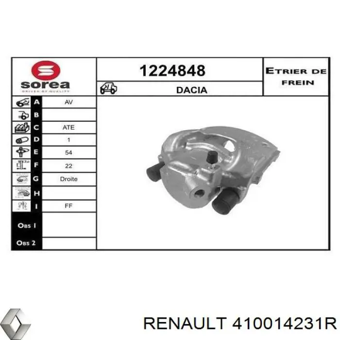 6001549801 Renault (RVI) pinza de freno delantera derecha