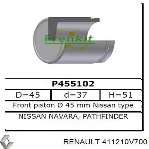  Émbolo, pinza del freno delantera para Nissan Navara D40M