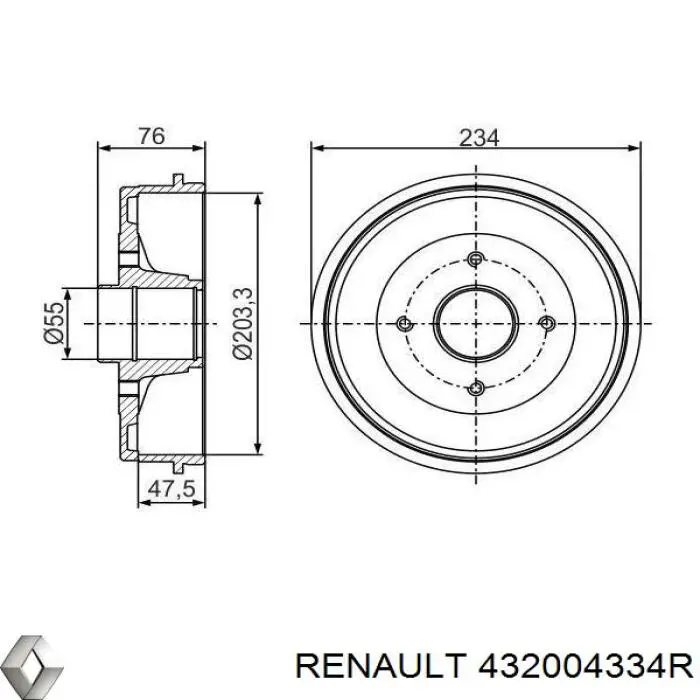 432004334R Renault (RVI) freno de tambor trasero