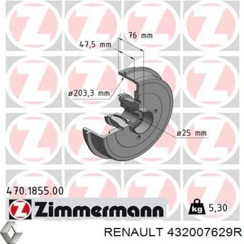 432007629R Renault (RVI) freno de tambor trasero