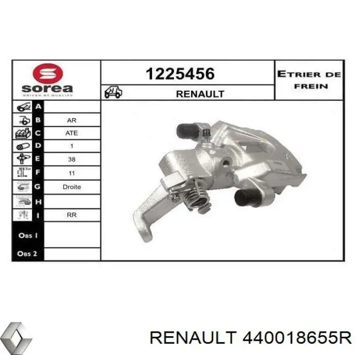  Pinza de freno trasero derecho para Renault Latitude L7