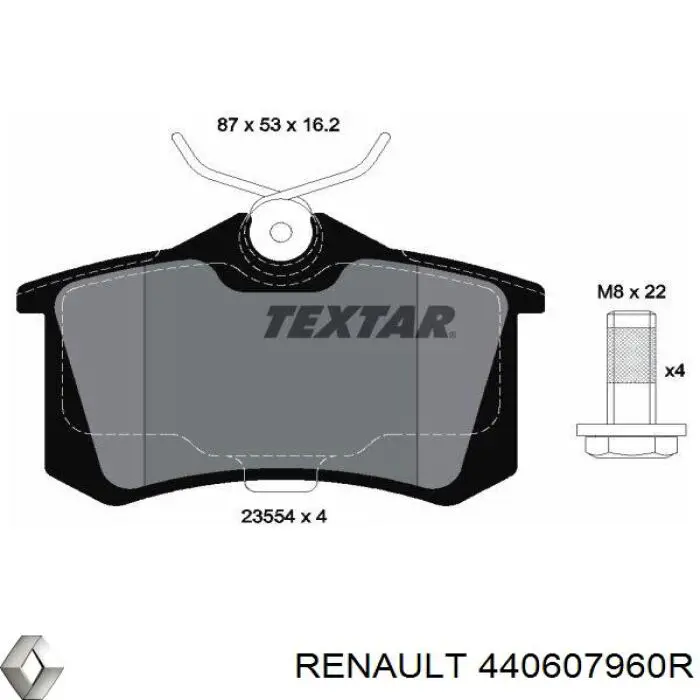 440607960R Renault (RVI) pastillas de freno traseras