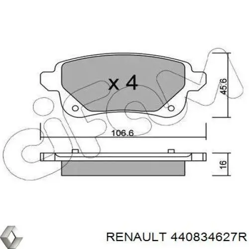 440834627R Renault (RVI) pastillas de freno traseras